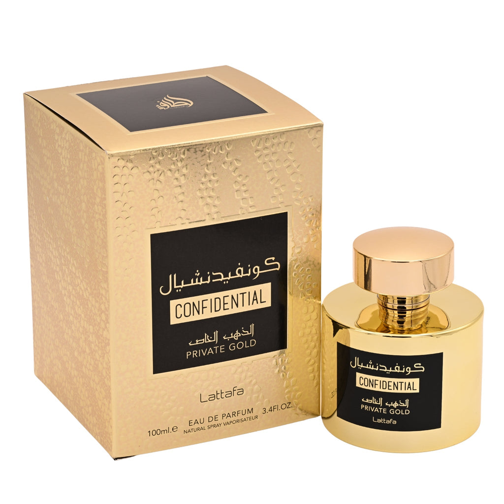 Confidential Private Gold by Lattafa perfume for unisex EDP 3.3 / 3.4 oz. New in Box