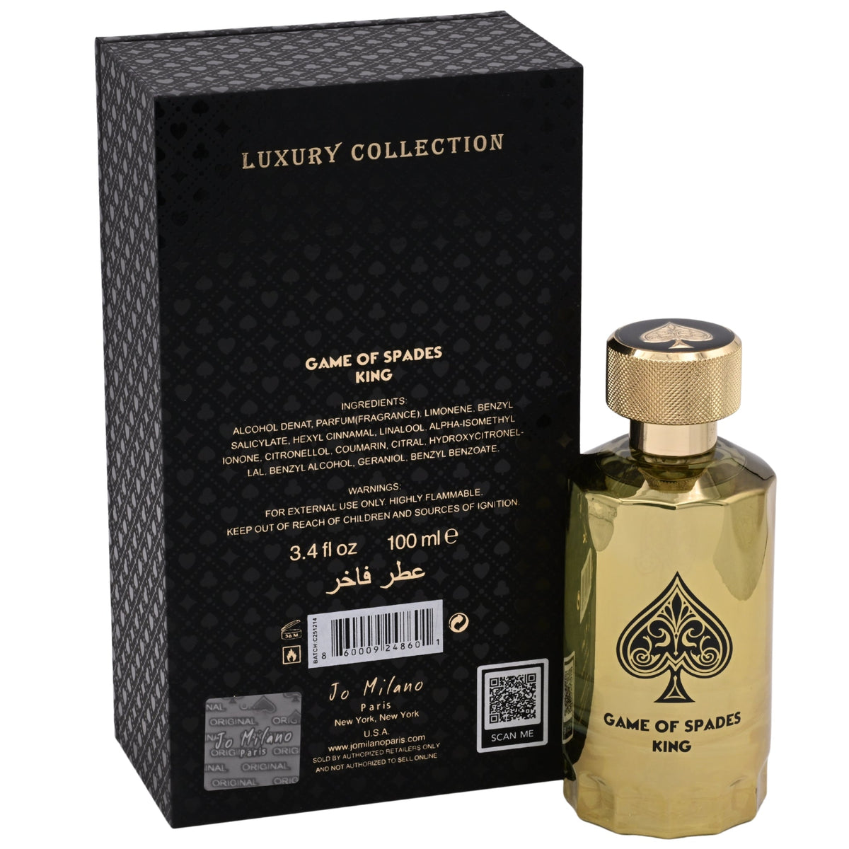 Jo Milano Paris Game Of Spades King Parfum Spray Men 3.4 oz 100ml New Box