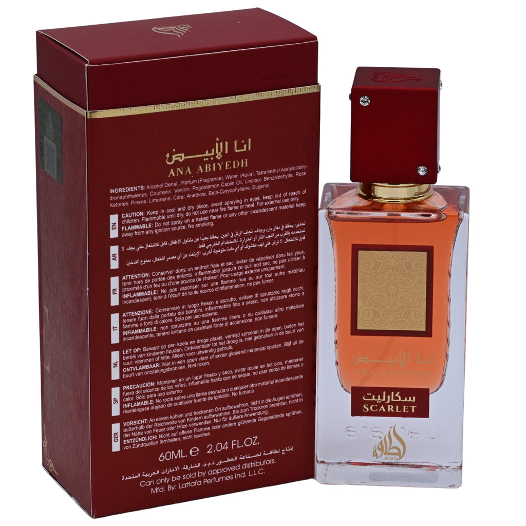 Lattafa Ana Abiyedh I Am White Scarlet Eau de Parfum Spray, Unisex, 2.04 oz (60 ml) - New Retail Box